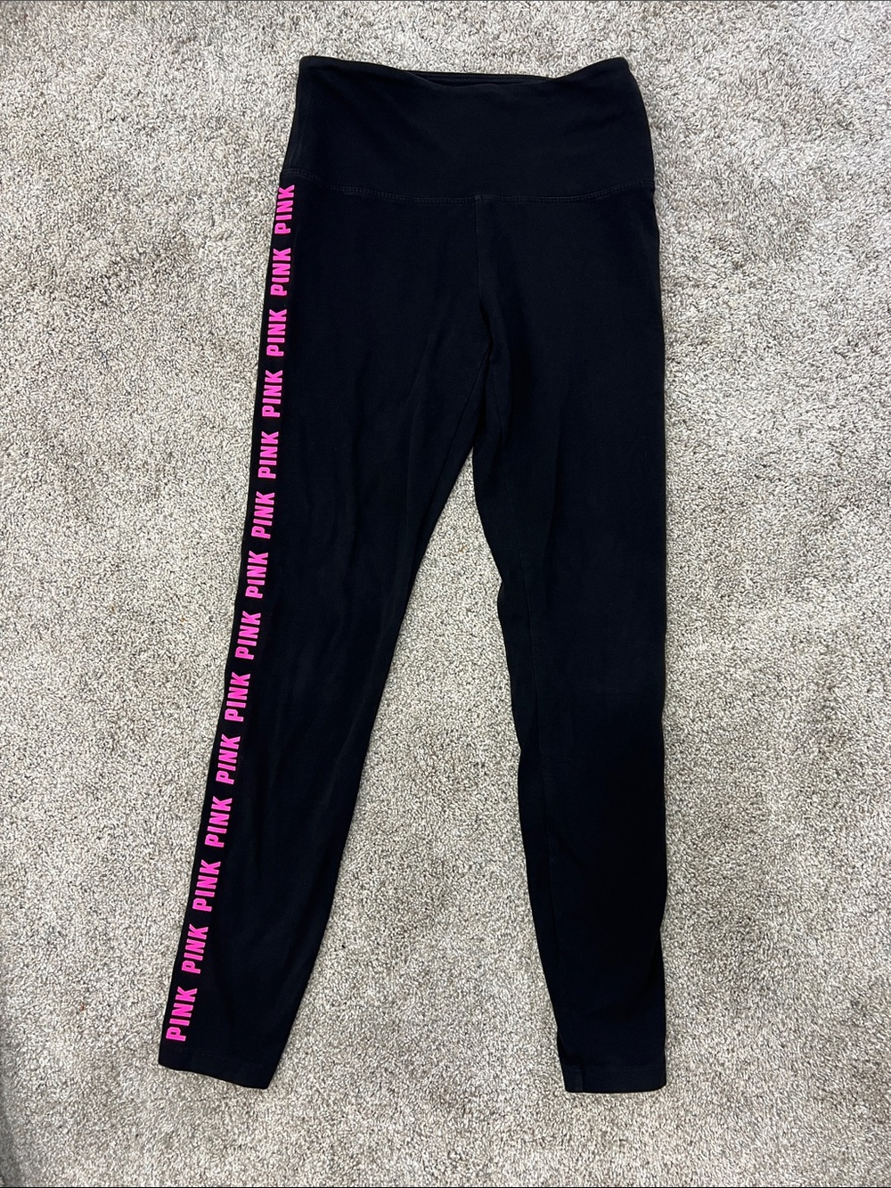PINK Victoria's Secret Black Leggings with Pink Side Logo MEDIUM